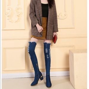 COPY - Women's Denim Over The Knee Boot Autumn Winter Comfort Square Heels High…